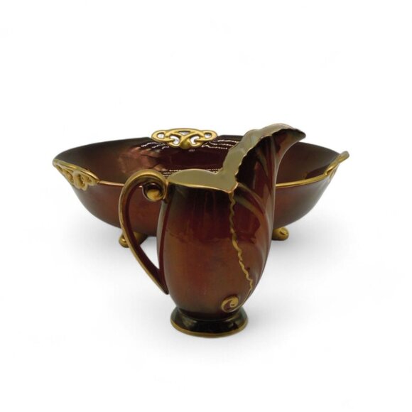 CARLTON WARE Rouge Royale Burgundy Red Bowl and Creamer England Vintage - Picture 2 of 16